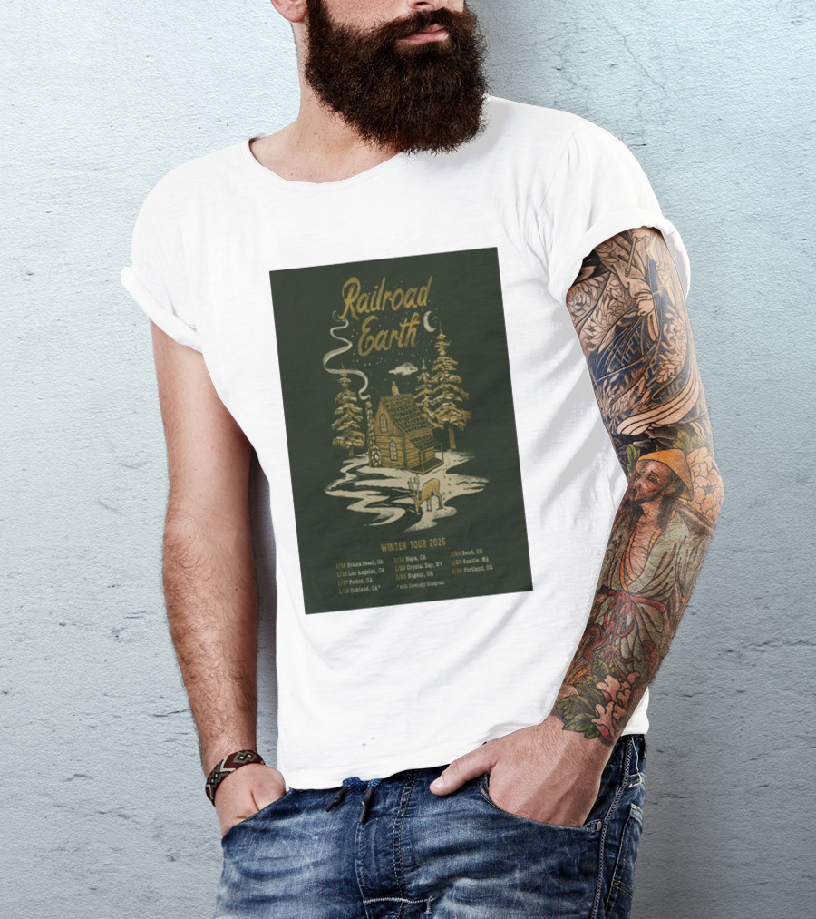 Railroad Earth Winter Tour 2025 Solana Beach Los Angeles Riverside Petaluma Oakland Englewood Crystal Bay Aspen Royal Oak St. Louis Beach Bellingham Portland T-Shirt
