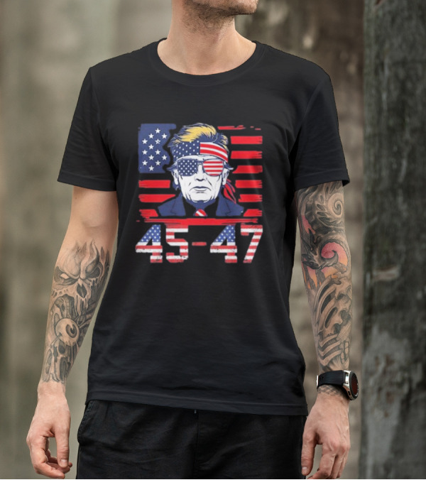 Donald Trump 2025 45 47 USA Flag Vintage Retro Funny T-Shirt