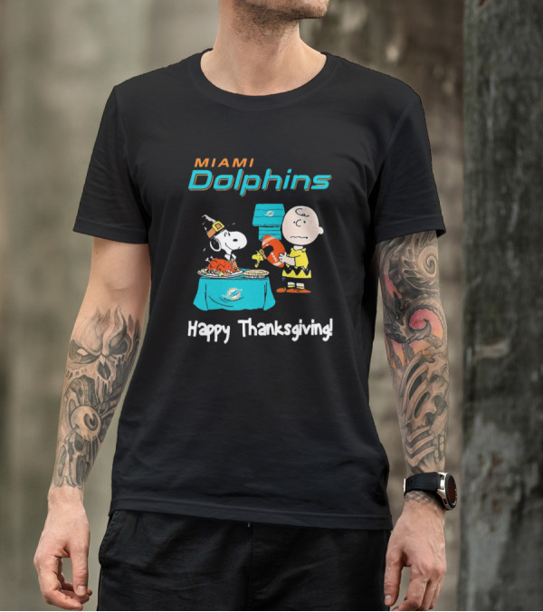 Miami Dolphins Peanuts NFL Football Happy Thanksgiving T-Shirt