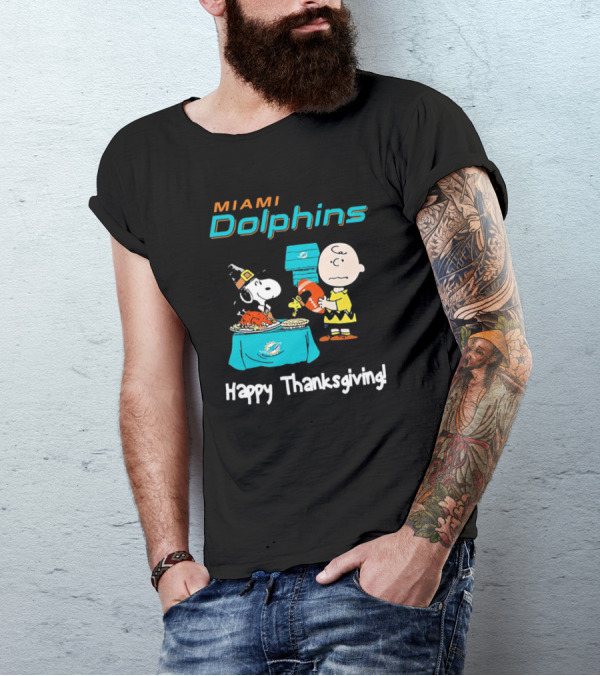 Miami Dolphins Peanuts NFL Football Happy Thanksgiving T-Shirt