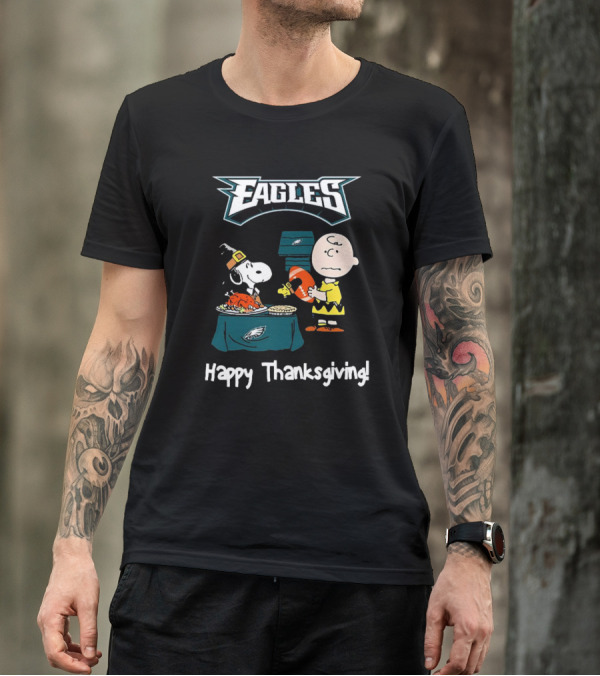 Peanuts Philadelphia Eagles Happy Thanksgiving 2024 NFL Football Snoopy Charlie Brown T-Shirt