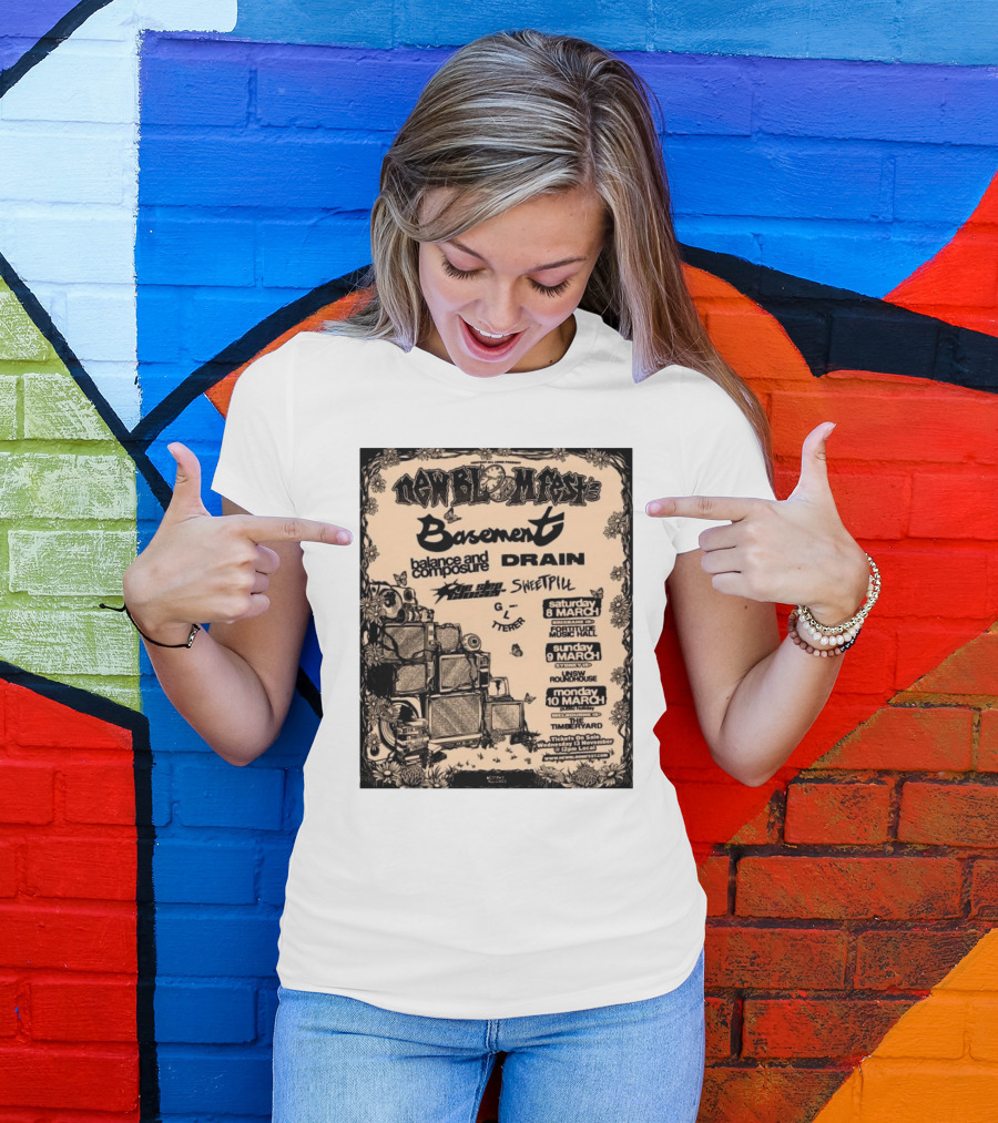 New Bloom Fest 2025 Basement Balance And Composure Drain Turnover Live Concert March 8-10 T-Shirt