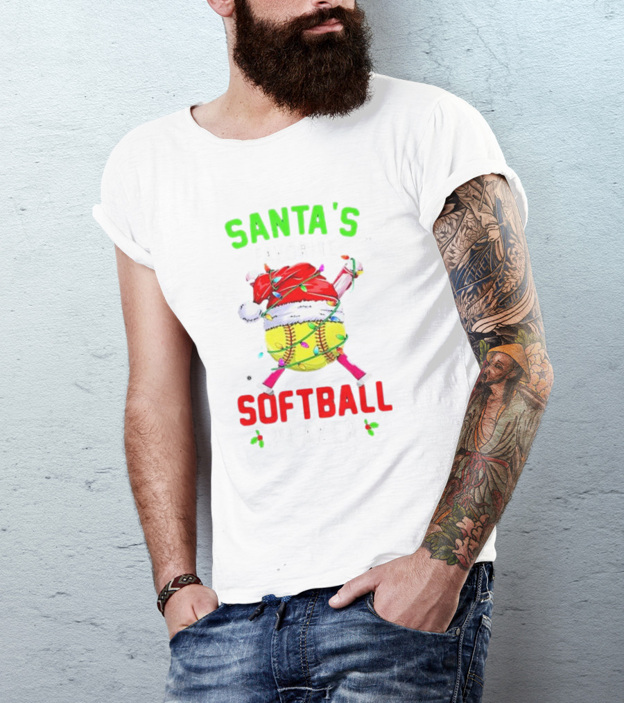 Santa's Favorite Softball Christmas Player T-Shirt