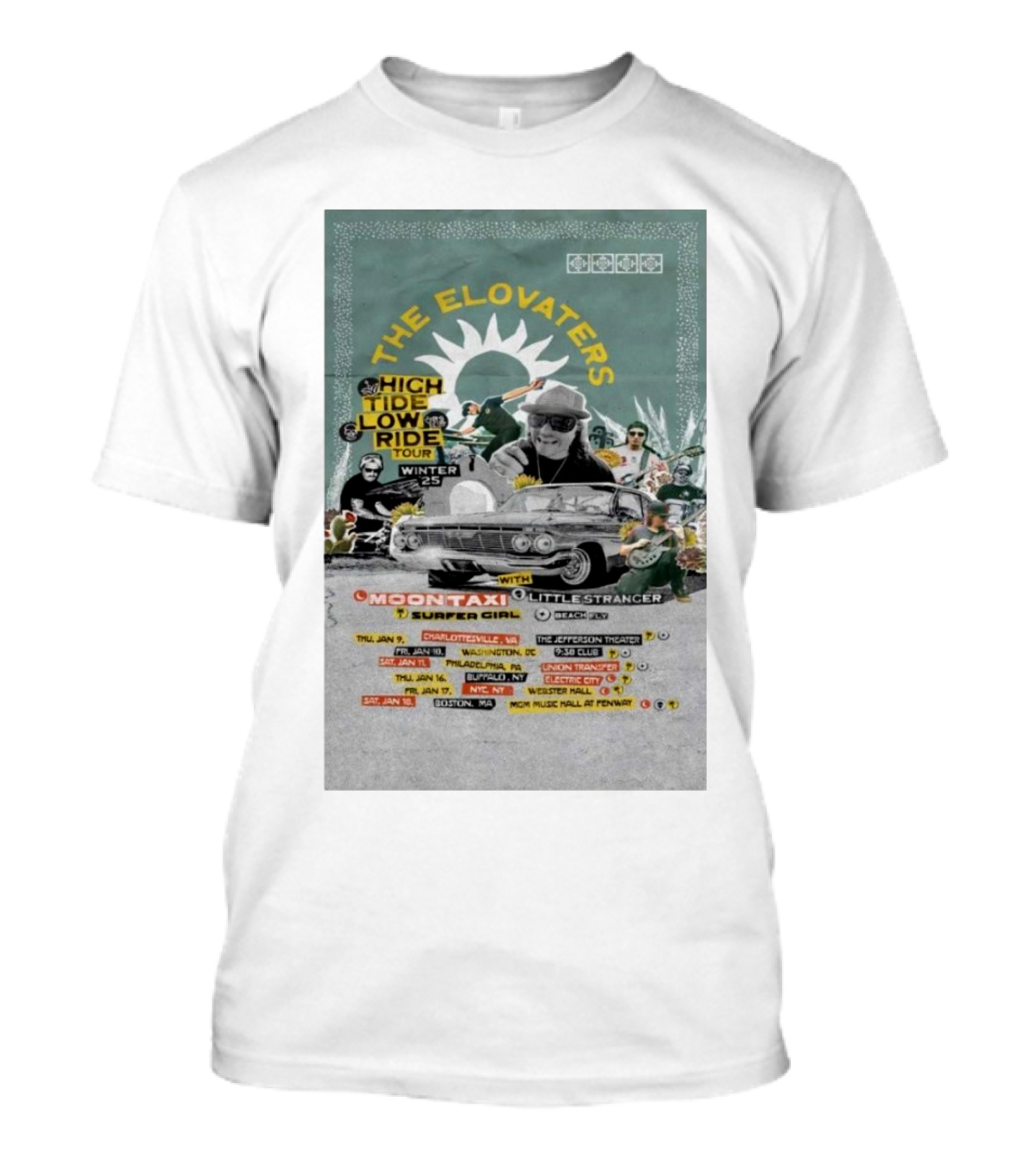 The Elovaters High Tide Low Ride Tour Winter 2025 With Moon Taxi, Little Stranger, Surfer Girl T-Shirt