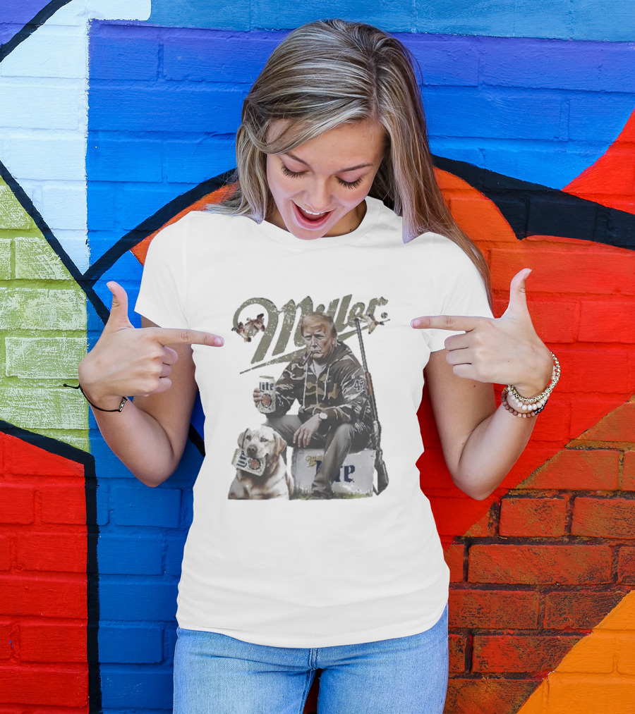 Miller Lite Trump Hunter With Dog And Hunting Rifle T-Shirt