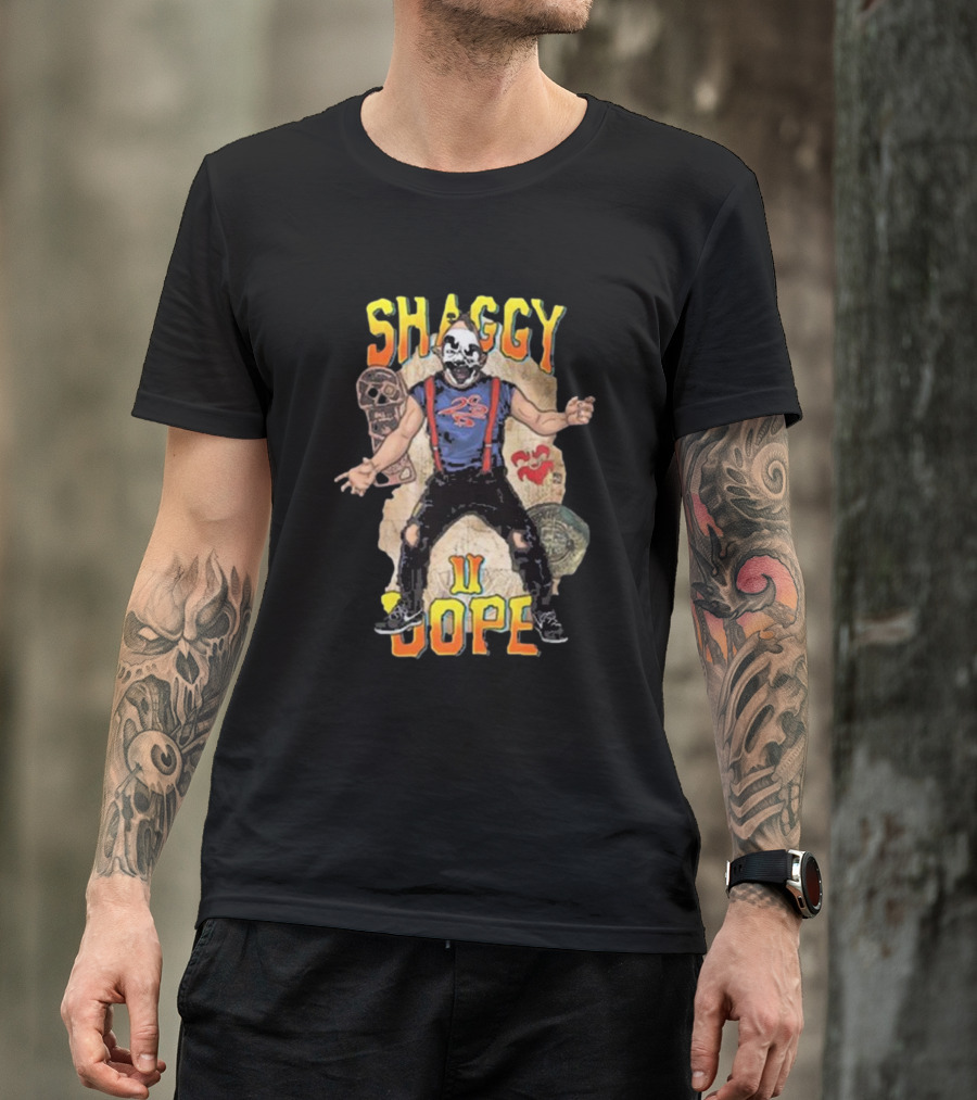 Shaggy 2 Dope Masked Character With Suspender Outfit And Ancient Symbols T-Shirt