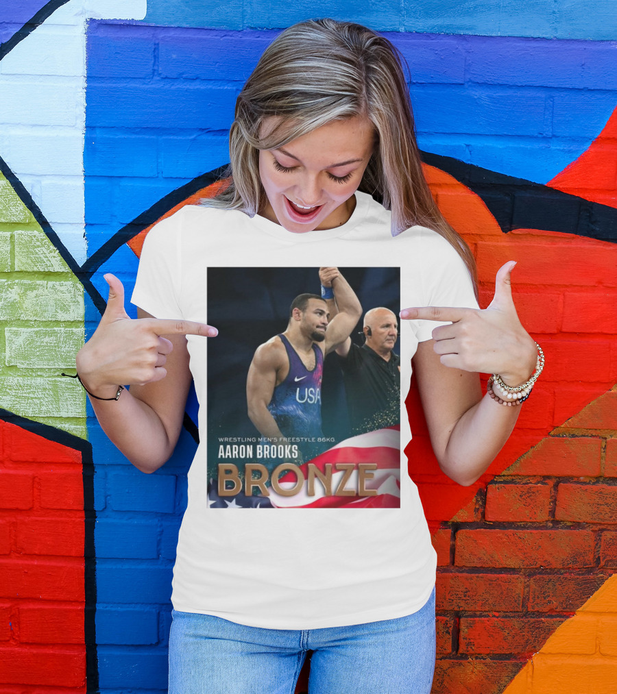 Aaron Brooks USA Wrestling Men's Freestyle 86Kg Bronze Paris Olympic T-Shirt