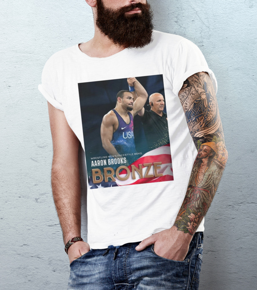 Aaron Brooks USA Wrestling Men's Freestyle 86Kg Bronze Paris Olympic T-Shirt
