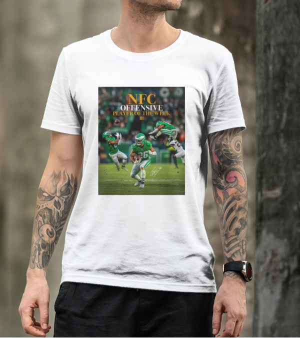 NFC Offensive Player Of The Week III Saquon Barkley Signature Football Action T-Shirt
