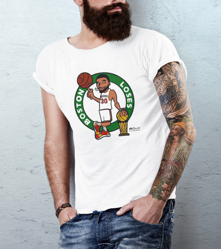 Stephen Curry Golden State Warriors Boston Loses Cartoon NBA Champions 30 Trophy Basketball Comic T-Shirt