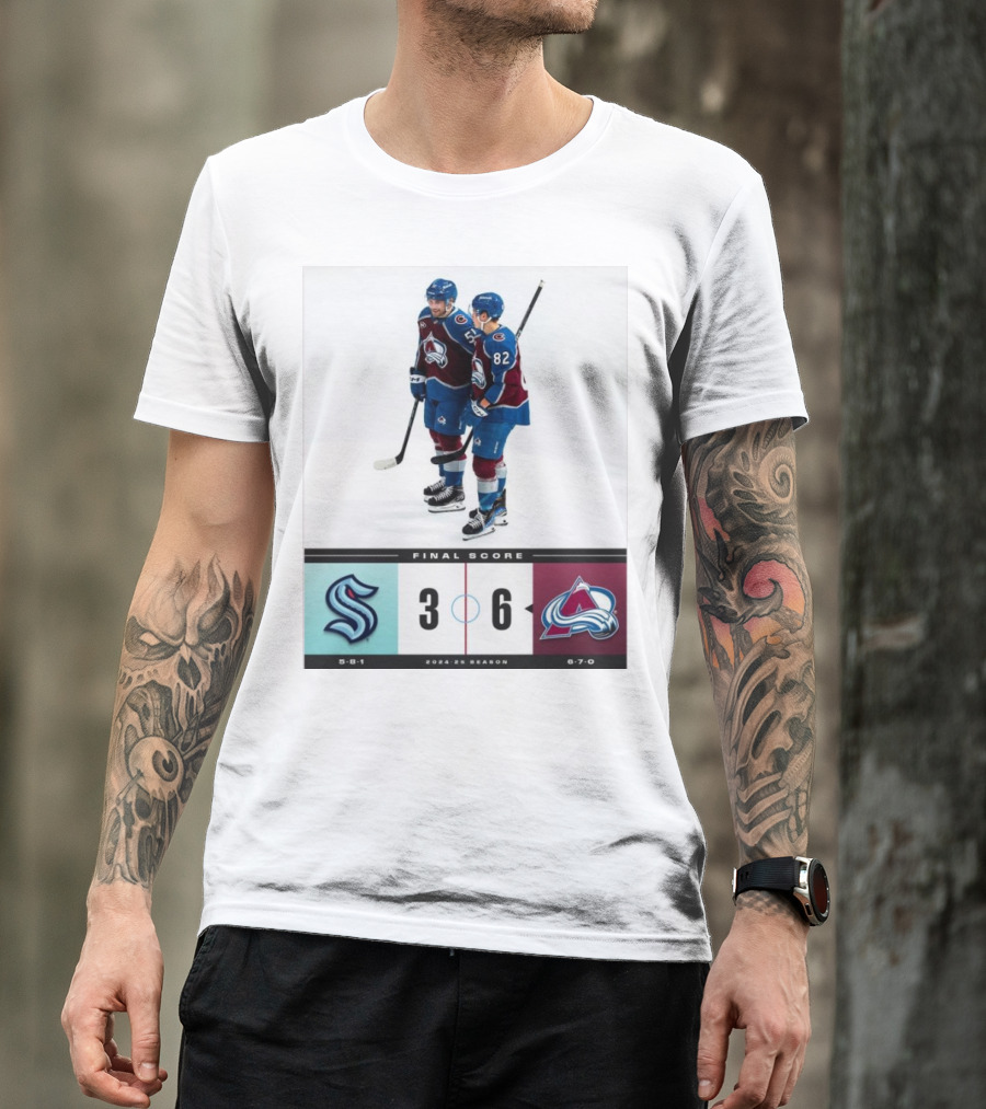 Seattle Kraken 3 Vs Colorado Avalanche 6 Final Score 2024-25 Season T-Shirt