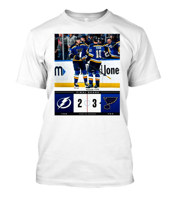 NHL Final Score 2024-25 Season Tampa Bay Lightning 2 Vs St. Louis Blues 3 T-Shirt