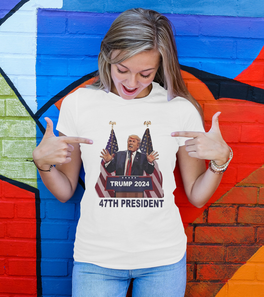 Trump 2024 47th President American Flags T-Shirt