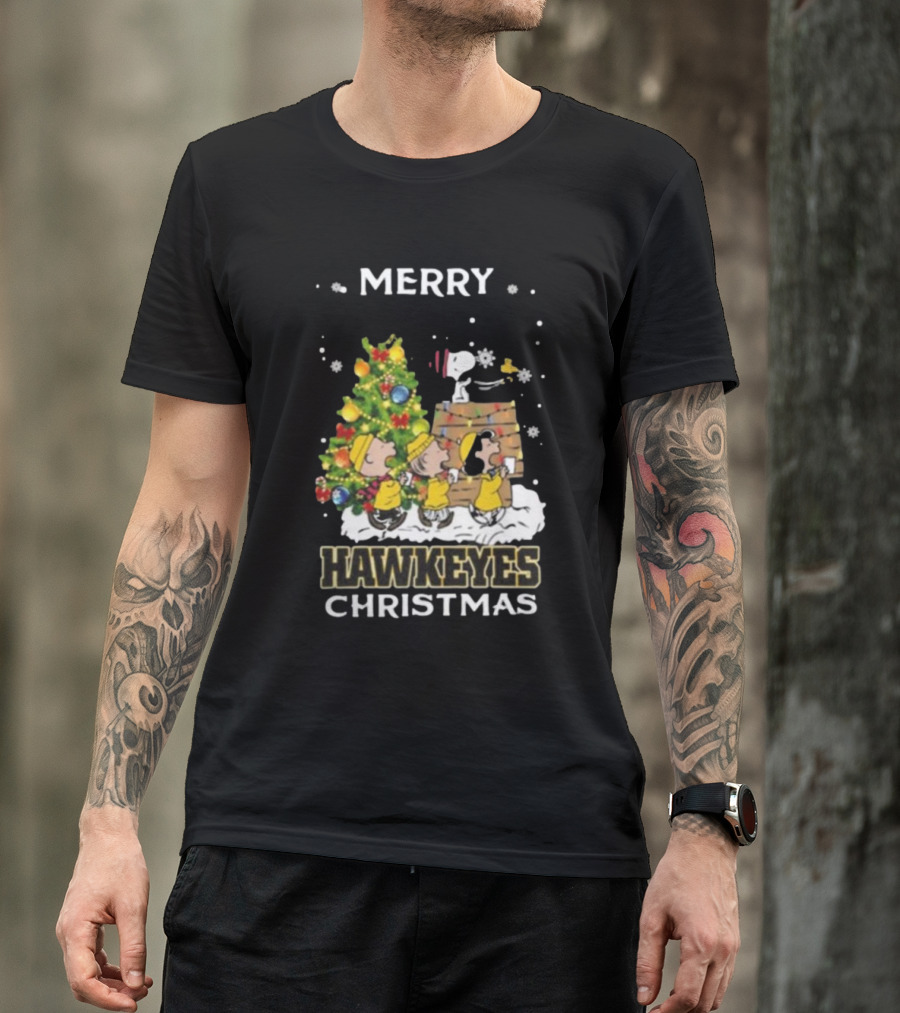 Merry Hawkeyes Christmas Snoopy And Friends Iowa T-Shirt