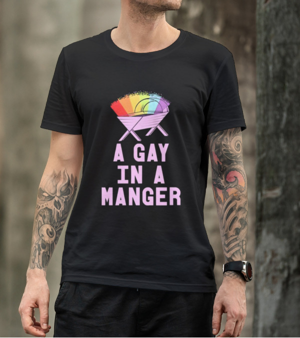 A Gay In A Manger Rainbow Design Purple T-Shirt