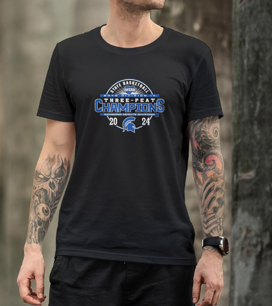 OHSAA State Basketball Boys Division IV Three-Peat Champions Richmond Heights Spartans T-Shirt