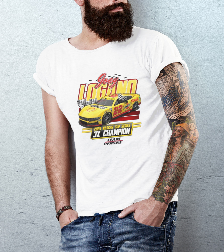 Joey Logano Team Penske 2024 NASCAR Cup Series 3X Champion Vintage Car T-Shirt