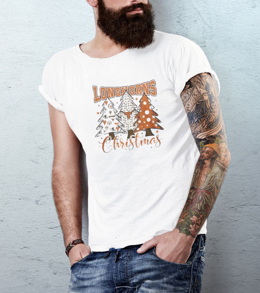 Longhorns Christmas Trees Merry Christmas And Happy New Year 2025 T-Shirt