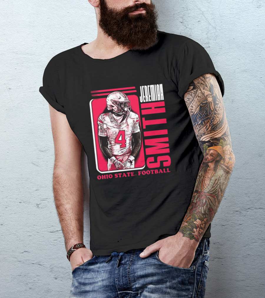 Jeremiah Smith Ohio State Football Number 4 Red Frame T-Shirt