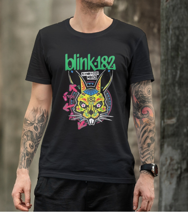 Blink-182 9 De Nov 2024 Mexico City Neon Rabbit T-Shirt