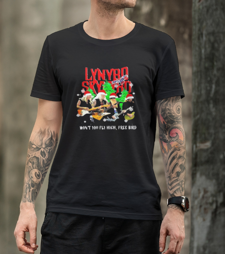 Lynyrd Skynyrd Won’t You Fly High Free Bird Christmas Holiday Band Santa Hats T-Shirt