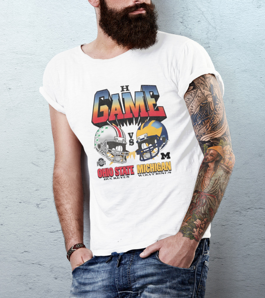 Ohio State Buckeyes Vs Michigan Wolverines The Game Football Rivalry 2024 Helmet Clash T-Shirt
