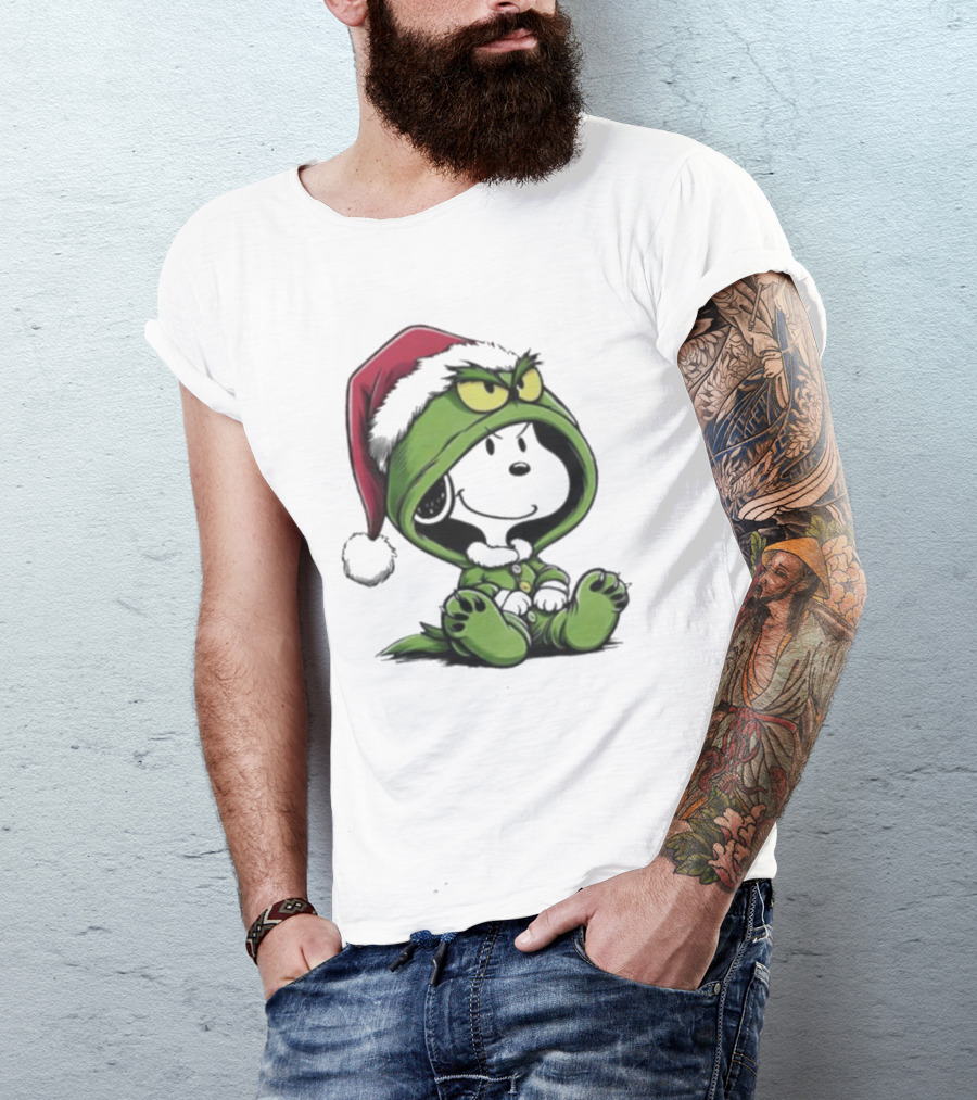 Snoopy In Grinch Costume Christmas Holiday T-Shirt