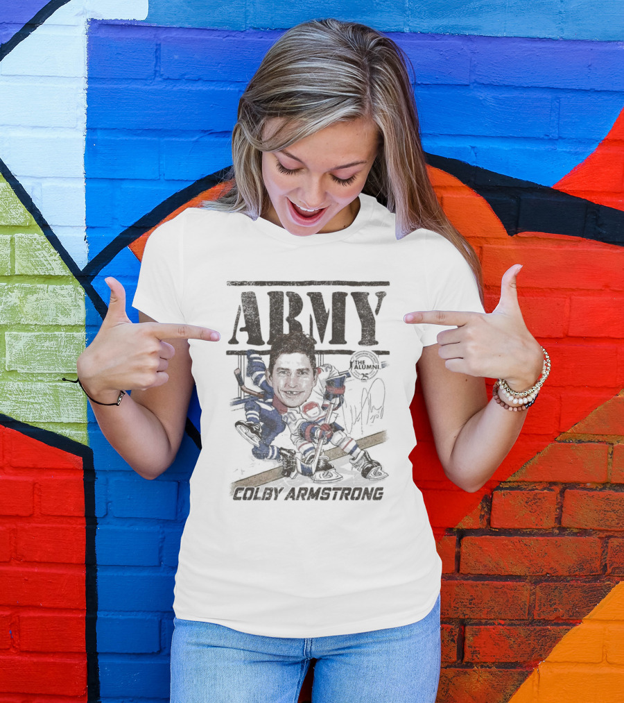Spittin Chiclets NHL Alumni Association Army Colby Armstrong Hockey T-Shirt