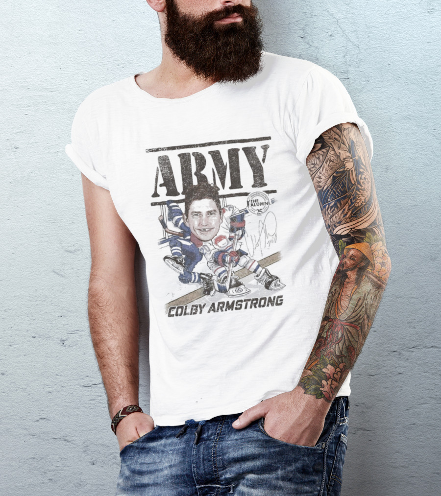 Spittin Chiclets NHL Alumni Association Army Colby Armstrong Hockey T-Shirt