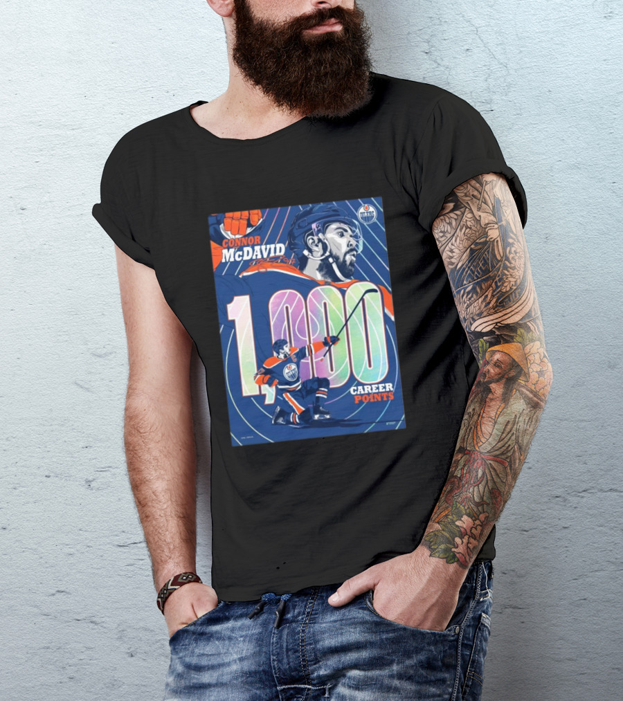 Connor McDavid 1,000 Career Points Edmonton Oilers Milestone T-Shirt
