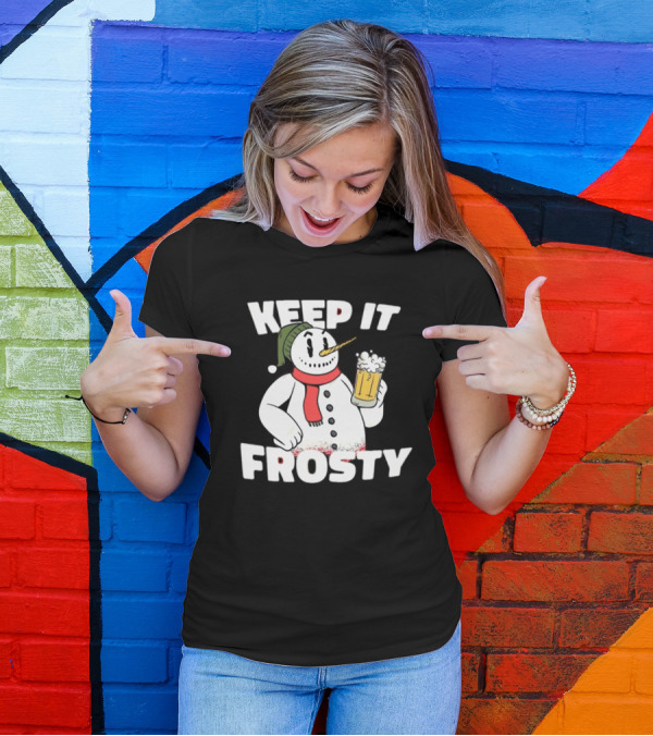 Keep It Frosty Funny Christmas Beer Snowman With Pint T-Shirt