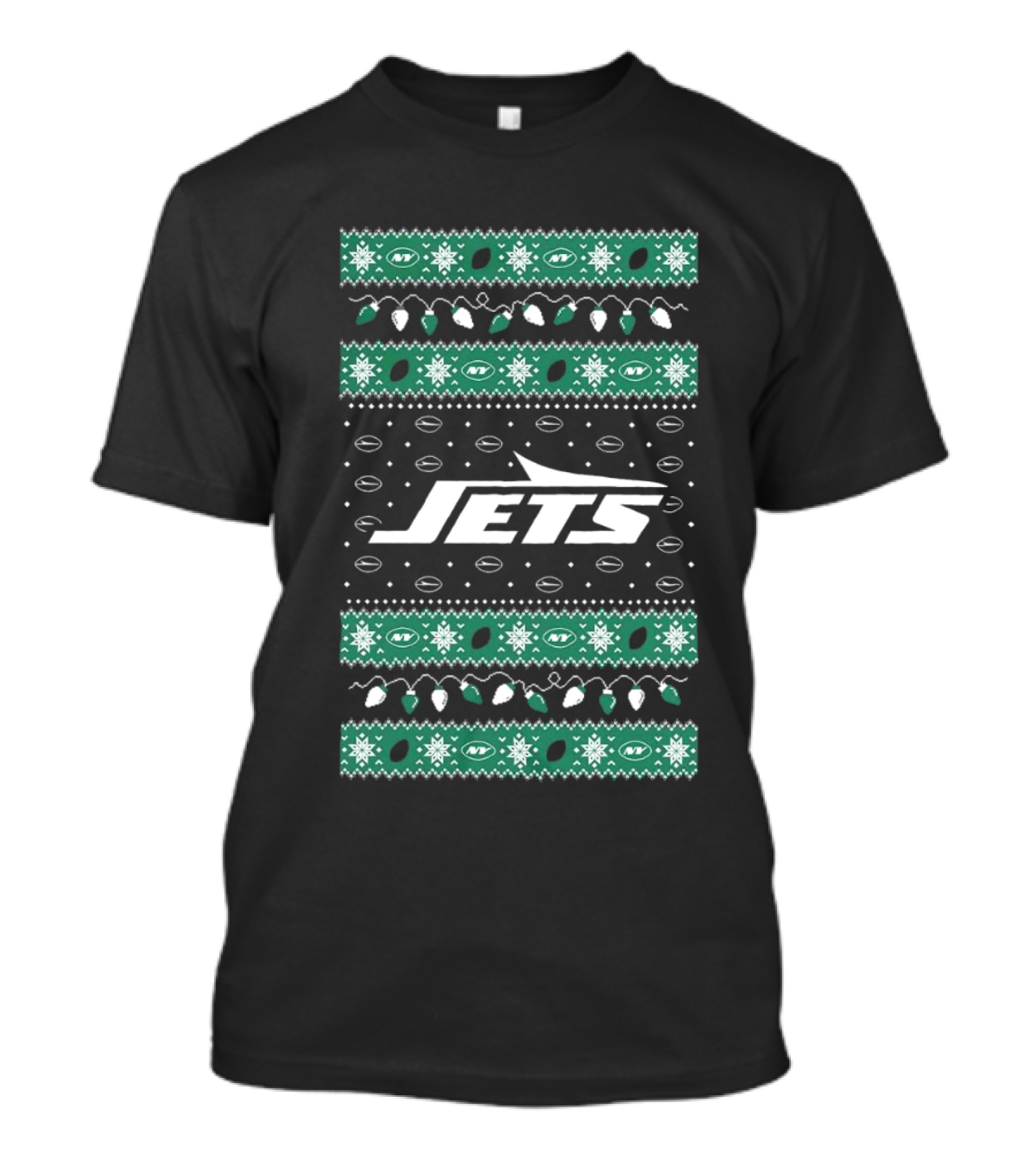 New York Jets NFL Christmas 2024 Holiday Lights Ugly T-Shirt