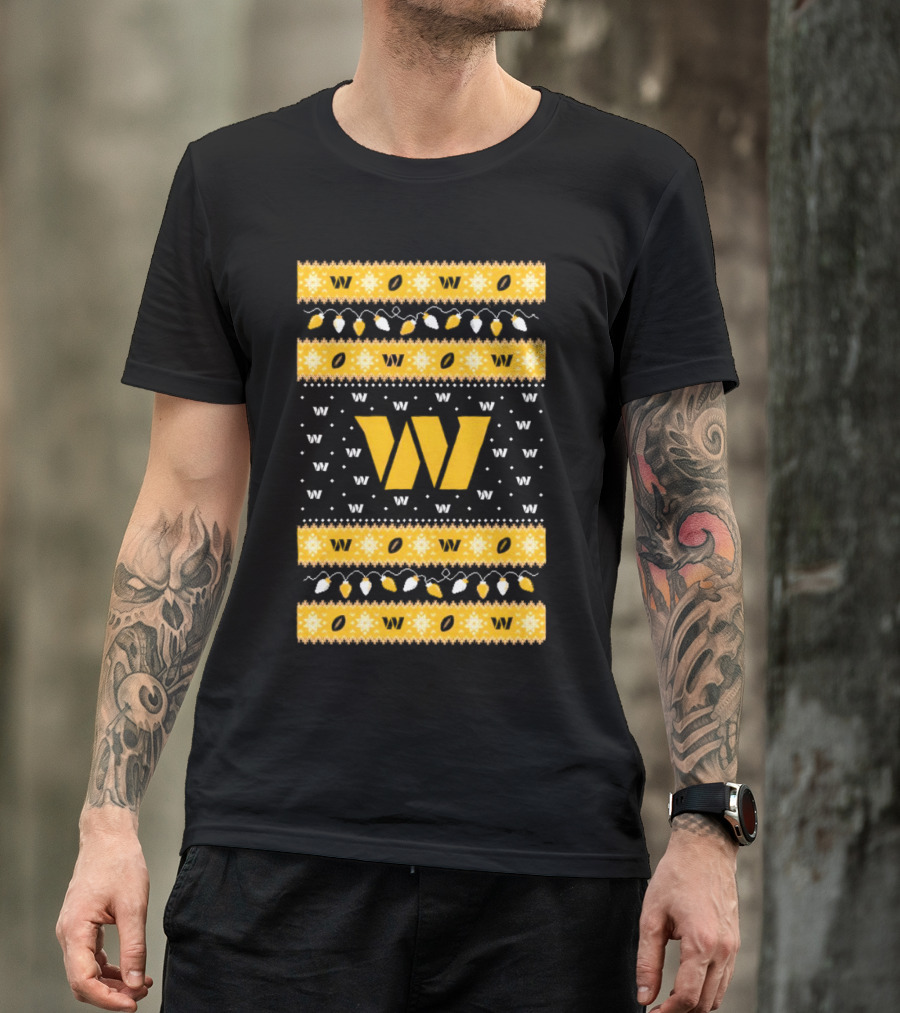 Washington Commanders W Holiday Lights Ugly Sweater Christmas T-Shirt