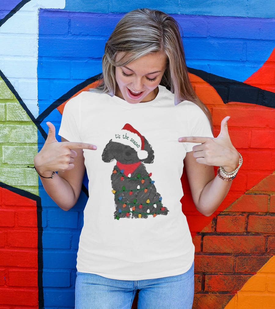 'Tis The Season Labradoodle Wrapped In Christmas Lights And Santa Hat T-Shirt