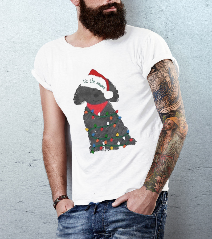 'Tis The Season Labradoodle Wrapped In Christmas Lights And Santa Hat T-Shirt