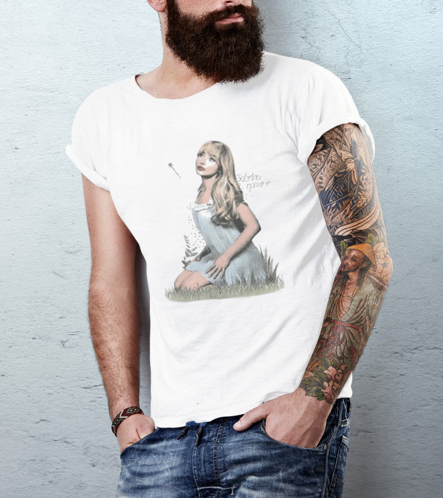 Sabrina Carpenter Sitting In Grass With Sparkle Wand And Flowing Hair T-Shirt