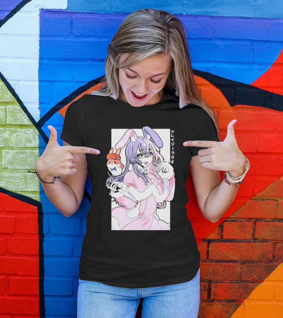 Gamersupps Punkalopi Crazy Usagi Japanese Text Anime Bunny Girl Holding Knife T-Shirt