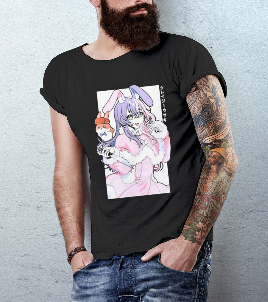 Gamersupps Punkalopi Crazy Usagi Japanese Text Anime Bunny Girl Holding Knife T-Shirt