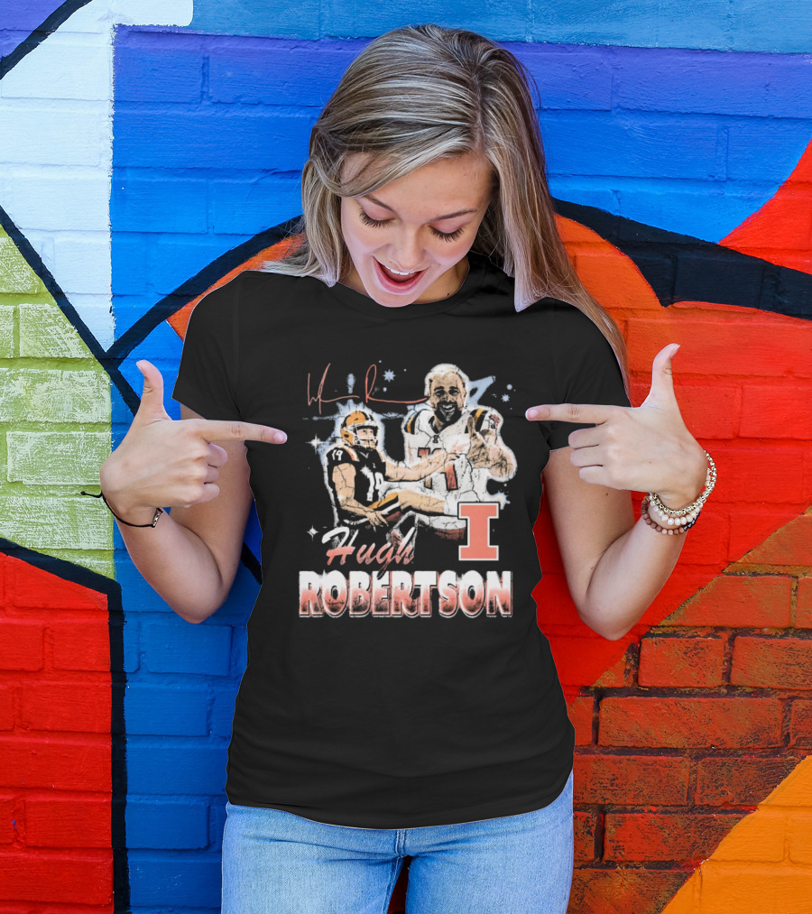 Hugh Robertson Illinois Fighting Illini 90s Retro Signature Football T-Shirt