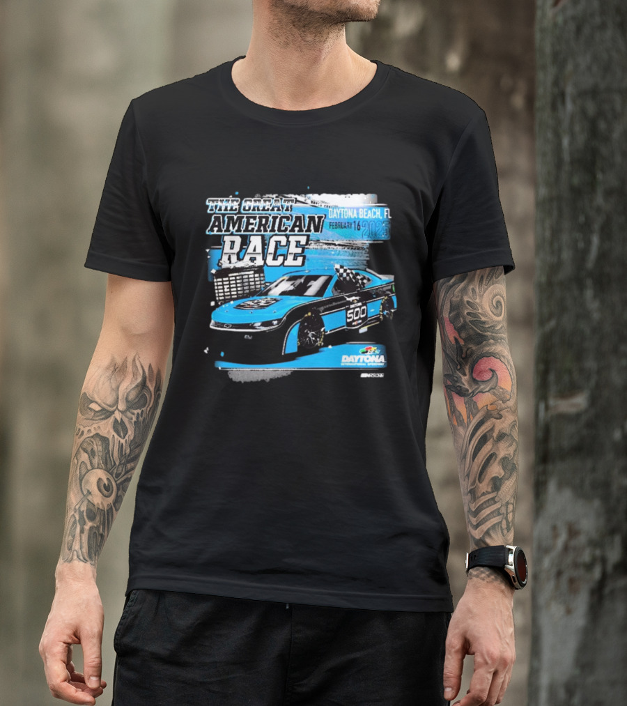 The Great American Race Daytona Beach February 16 2025 Daytona 500 Checkered Flag Sports Car T-Shirt