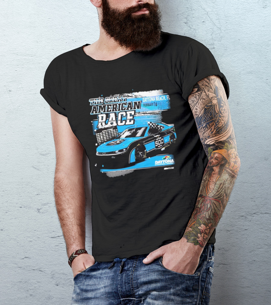 The Great American Race Daytona Beach February 16 2025 Daytona 500 Checkered Flag Sports Car T-Shirt