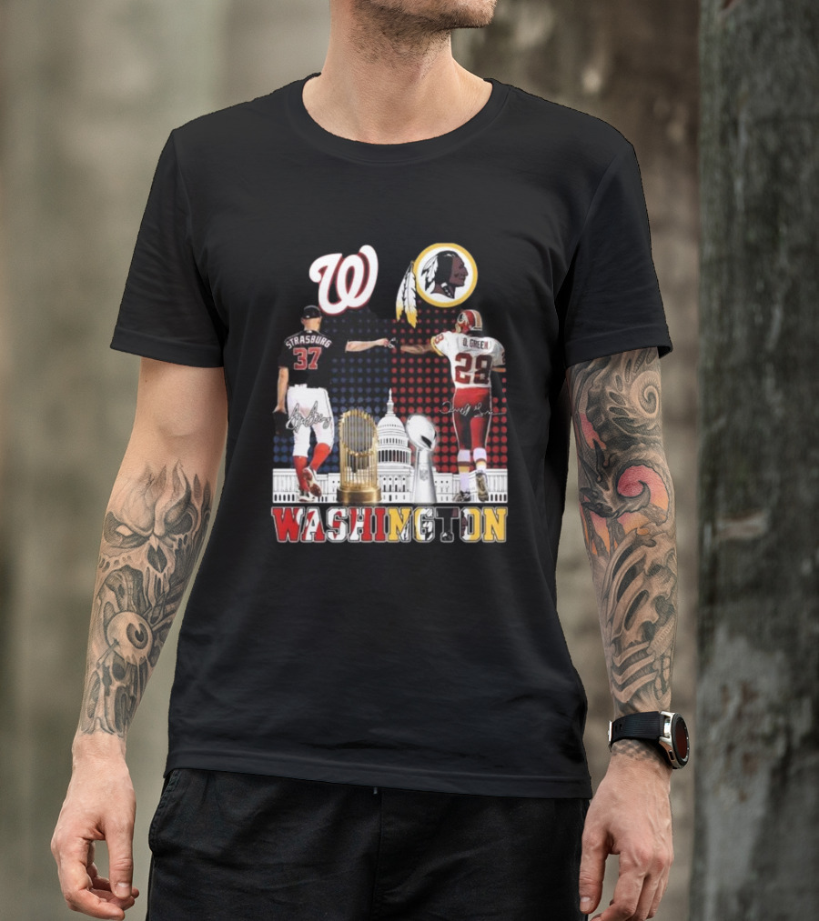 Washington Strasburg D. Green Capitol W Emblems Redskins Thank You For The Memories Signatures T-Shirt
