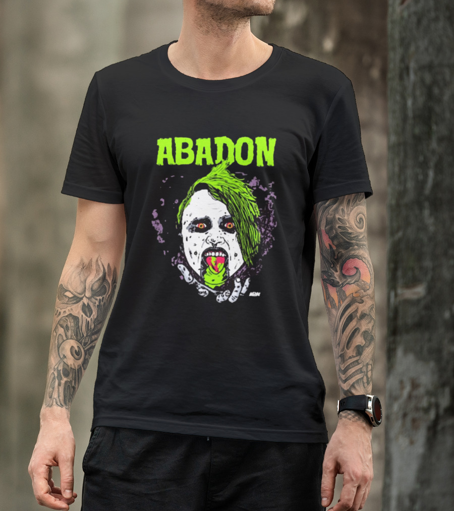 Abadon AEW Neon Green Zombie Face I Can Never Die T-Shirt