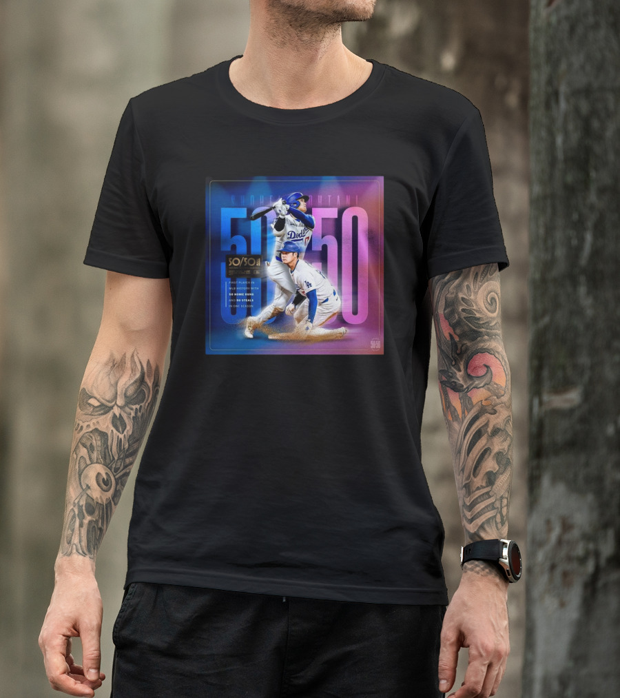 Shohei Ohtani Dodgers MLB 50 Home Runs 50 Stolen Bases Season Milestone T-Shirt