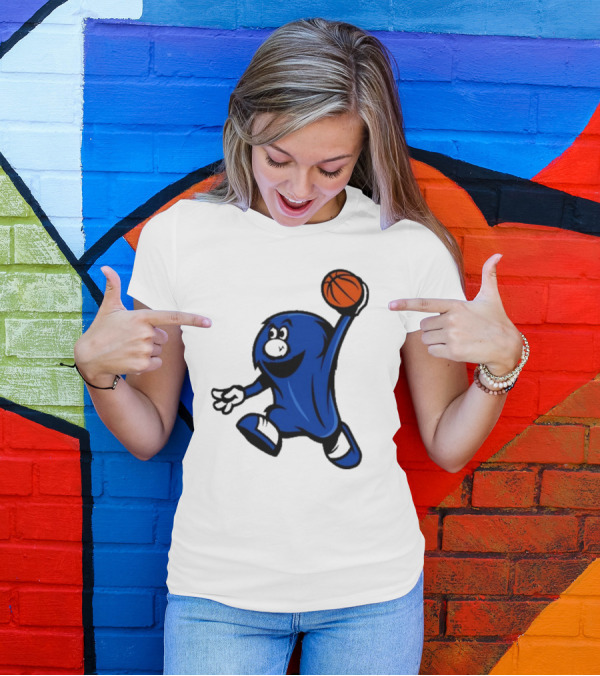 Brian Hicks Xavier Musketeers Basketball Blue Blob NCAA Mascot Dunking T-Shirt