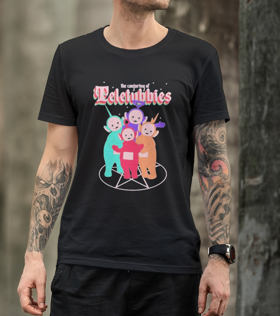 The Conjuring Of Teletubbies On Pentagram Background T-Shirt