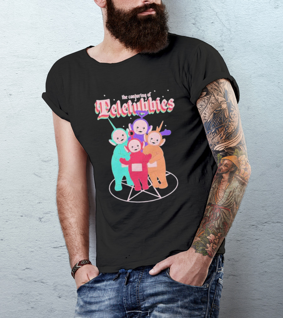 The Conjuring Of Teletubbies On Pentagram Background T-Shirt