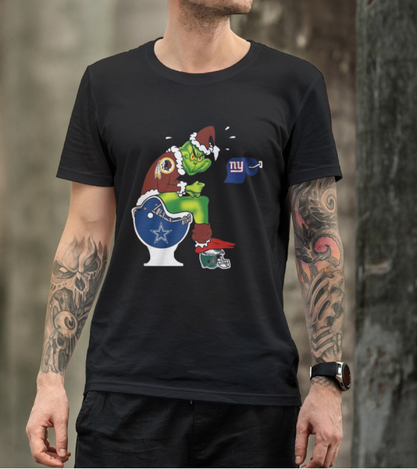 The Grinch Washington Football Team On Toilet Dallas Cowboys New York Giants Christmas T-Shirt