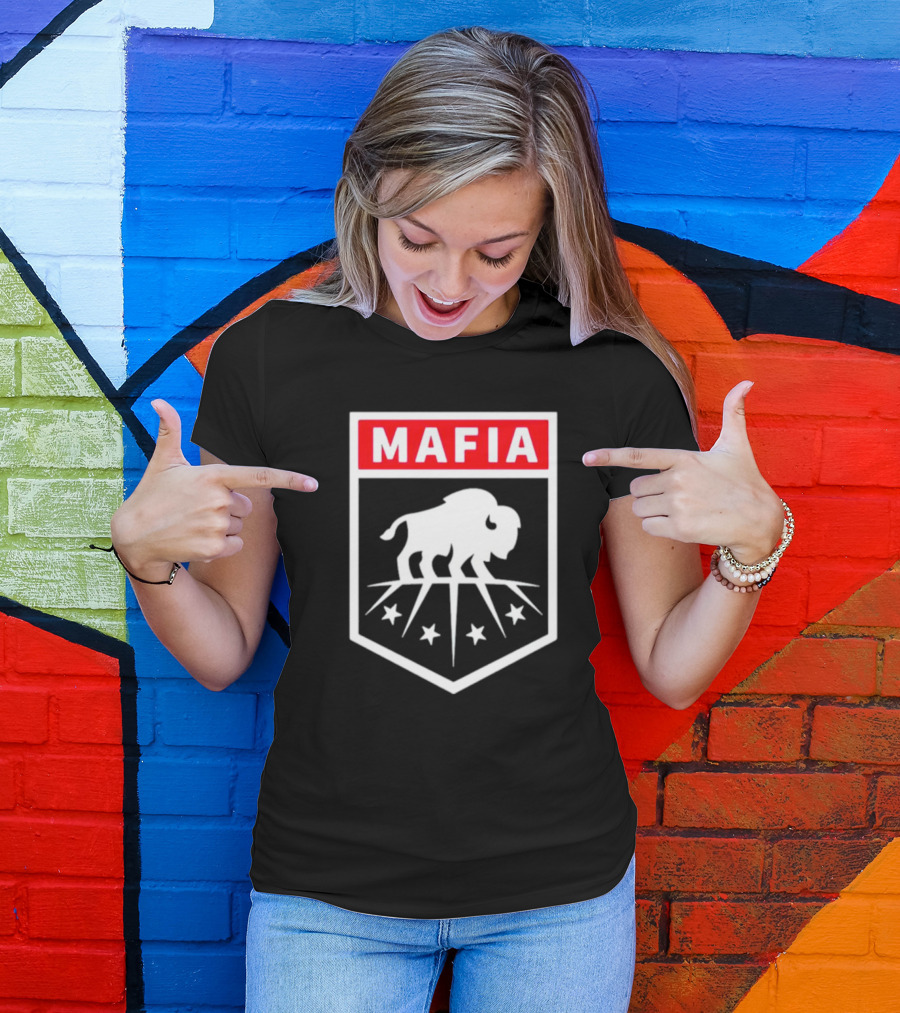 Buffalo Bills Mafia Shield Red White Buffalo Stars T-Shirt