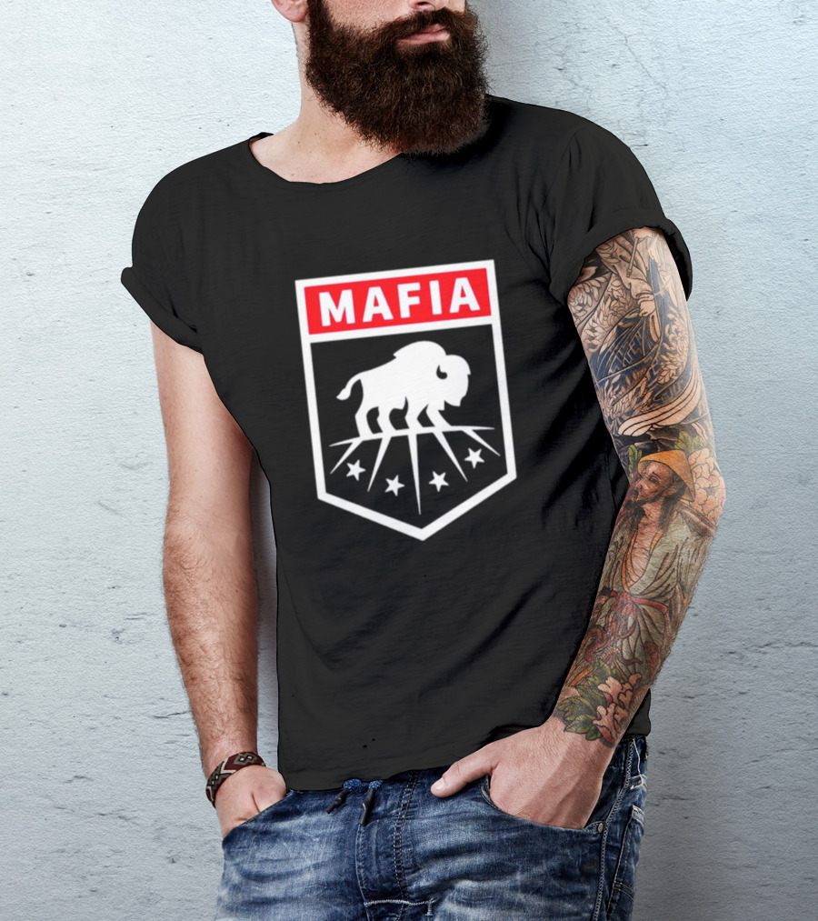 Buffalo Bills Mafia Shield Red White Buffalo Stars T-Shirt